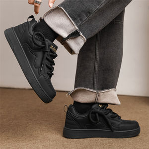 Scarpe da Skateboard per <span class=keywords><strong>Uomo</strong></span> Personalizzate con Ordine Minimo Basso, Nuove <span class=keywords><strong>Sneakers</strong></span> Casual <span class=keywords><strong>Nere</strong></span> con Suola Spessa, Scarpe Sportive in Pelle alla Moda per Studenti - Product Image 5