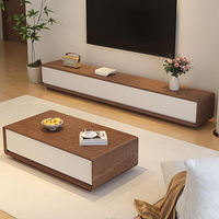 Ensemble moderne de meuble TV et table basse en bois, centre de divertissement à profil bas avec rangement, console multimédia, mobilier de salon