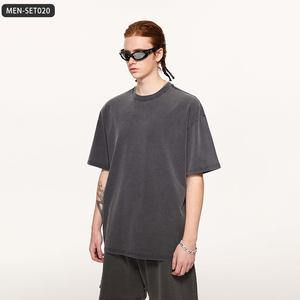 ชุดเสื้อยืดผ้าฝ้ายล้างหิมะสำหรับผู้ชายและกางเกงขาสั้น-250G ชุดสองชิ้นสไตล์วินเทจย้อนยุคอเมริกันใส่สบายๆ - Product Image 3