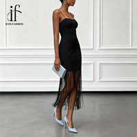 Robe bandage noire personnalisée pour femme, sexy, avec chaîne et franges, mi-longue, moulante, pour soirée, cocktail, fabricant OEM
