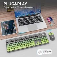 OEM ODM Keyboard dan Mouse Nirkabel Combo 104 Tombol Ukuran Penuh 2.4 GHz Tombol Bulat Set Keyboard Warna-warni Penerima USB Plug and Play