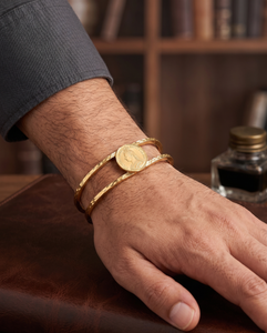 DIVYORO Heritage Coin Emblem Gold Plated Kada for <b>Men</b> Stylish Designer Bracelet Premium Gold Finish Open Cuff Fashion Jewelry - Product Image 5