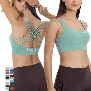 Phụ nữ thiết kế mới mở rộng HEM chéo trở lại Strappy Workout Tops phụ nữ yoga đen áo ngực thể thao