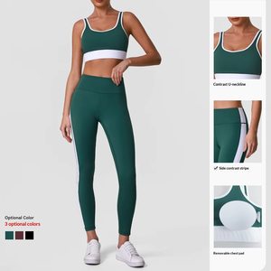 High-quality <strong>White</strong> Contrast Fitness Yoga Sets TikTok Hot <strong>Sports</strong> <strong>Bra</strong> and Leggings 2-Piece Set for Running Fitness - Product Image 2