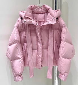 Vestes de <span class=keywords><strong>Fitness</strong></span> en duvet de canard d'hiver pour femmes Style court avec col à capuche coupe-vent longues rayures bouton décoration plumes - Product Image 2