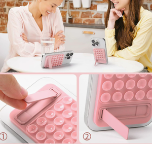 เคสโทรศัพท์มือถือแบบซิลิโคนพร้อมจุกดูดอเนกประสงค์ แผ่นรองหลังแบบซิลิโคนพับได้ ขาตั้งซิลิโคนแบบติดกระจก ติดตั้งง่าย ไม่ลื่น ใช้เป็นขาตั้งบนโต๊ะได้ - Product Image 4