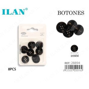 Bottoni ILAN 20mm Neri 8 Pezzi Per Cappotti e Abbigliamento - Product Image 3