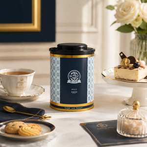 Round Tinplate with Luxury Gold Trim Offset Printed Custom Logo Empty <b>Tin</b> for Tea Candy Dessert Food Gift <b>Storage</b> Packaging - Product Image 2