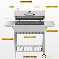Barbecue fumoir d'extérieur en acier inoxydable, style américain, avec grille de foyer pour camping, patio et fêtes