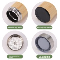 Botol Vakum Bambu 450ml yang Dapat Disesuaikan, Botol Terisolasi Stainless Steel Elegan, Botol Air Minimalis dengan Kayu Alami