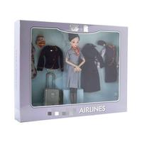 Poupée vinyle personnalisée de haute qualité de 12 pouces, vêtements personnalisés d'hôtesse de l'air, uniforme en soie noire, jouet pour fille