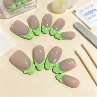 Ongles à presser en acrylique faits main de haute qualité, style français, pré-dessinés, multi-longueurs, durables, résistants à la casse, forme cercueil, avec colle