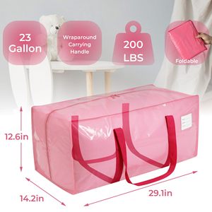 Sacs de rangement transparents extra larges, en PP tissé, robustes, rouge et blanc, pour déménagement, vêtements et articles de salon - Product Image 3
