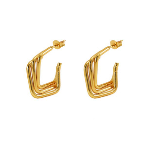 ZOGXIN Geometric Hoop Earrings 18K Gold Plated Stainless Steel Stud Earrings For Women Fashion Jewelry - Product Image 5