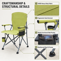 Chaise de camping pliable portable avec poche de rangement et porte-gobelet, structure en acier