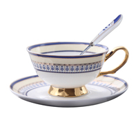 Ensemble de tasses et soucoupes à thé en porcelaine fine écologique personnalisée de luxe avec bordure dorée