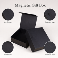 Boîte cadeau magnétique noire personnalisée avec logo en relief et en creux, finition douce au toucher, OEM