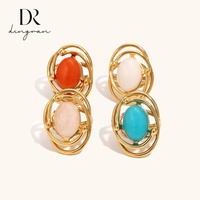 Bague en acier inoxydable plaqué or 18 carats Dingran pour femme, avec agate ovale cabochon et bande ouverte, couleurs bleu, orange, rose, blanc – Bijoux en gros