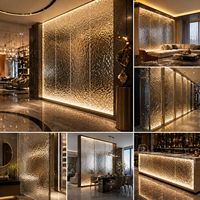 Panneaux en verre artistique thermofusible de luxe, texture 3D, feuilles gaufrées personnalisées pour la décoration murale architecturale intérieure de luxe
