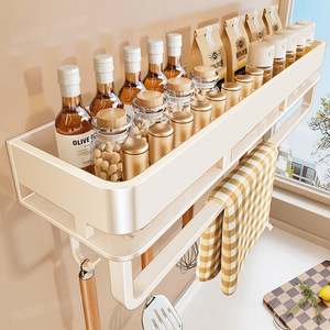 Kitchen Spice Rack Wall Mounted No Drill Storage For Oil Salt Soy Sauce Vinegar Rectangle Punch Free - Product Image 1