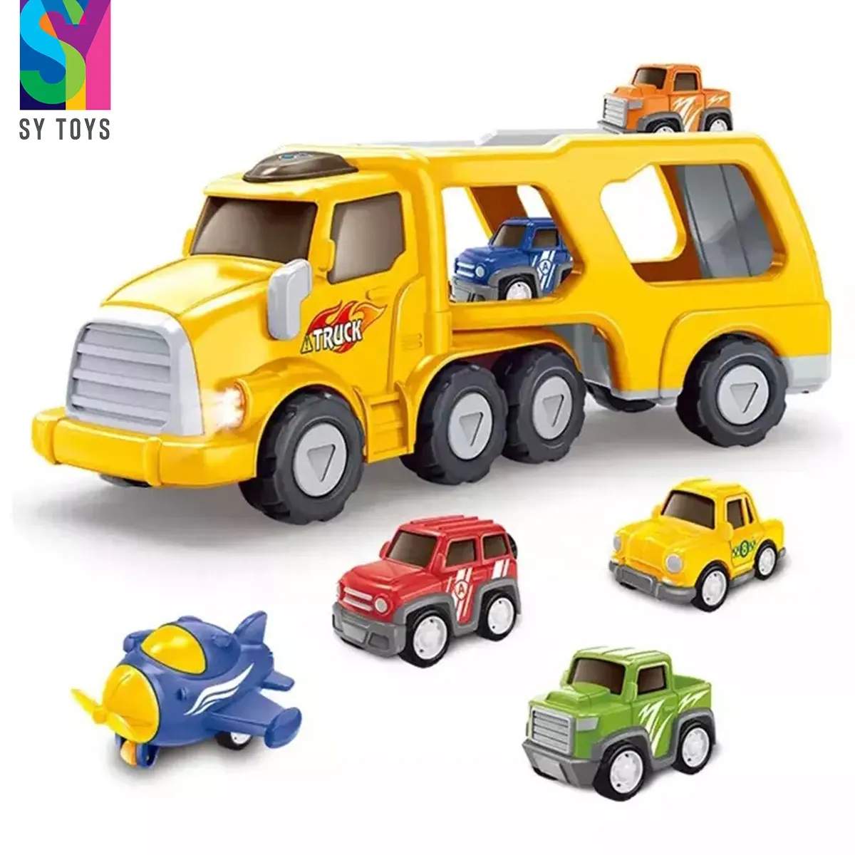 SY Multifunction Double Decker Small Transport Car Plastic Friction Car Truck Toy With Light Sound