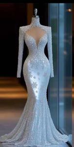 S3619L 2026 Robe de mariée sirène élégante à manches longues, taille haute, avec perles en strass, nouvelle mode, amincissante - Product Image 2