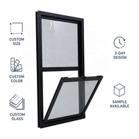 Fenêtre à guillotine simple en aluminium, coulissante verticalement, avec verre trempé, moustiquaire en acier inoxydable, rideaux suspendus, design postmoderne, coupe-vent