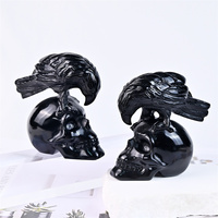 New Product Healing Black Obsidian Handmade Figurines Crystal Skulls Crafts Black Obsidian Raven Skulls