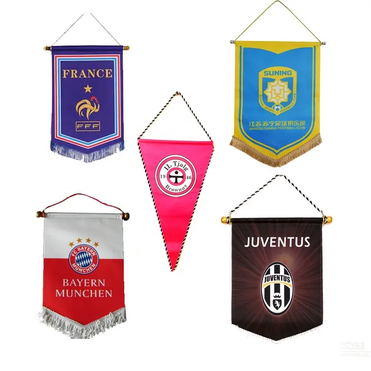 Custom Football Club Exchange Flags, Double Side Printing Sports Pennant, Sublimation Triangle Tassel Flags