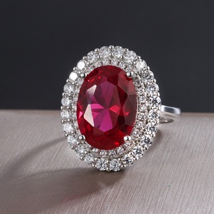 Fashion Statement Jewelry Eco-friendly Copper Oval Cut Imitation Glass Cubic Zirconia Big Red Stone <b>Ring</b> for Women - Product Image 4