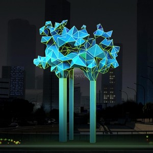 Tượng điêu khắc cây lớn ngoài trời Vincentaa, đèn chiếu sáng tùy chỉnh, chất liệu thép không gỉ - Product Image 5