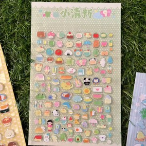 Feuille d'autocollants 3D gonflés, thème alimentaire monde marin, mignons dessins animés, autocollants décoratifs en PVC imperméables pour loisirs créatifs et cadeaux pour enfants - Product Image 3