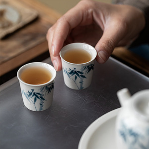 Taza de té de porcelana pintada a mano con diseño de bambú azul, taza pequeña para degustación de té, uso doméstico. - Product Image 2