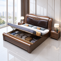 Lit king-size Elande moderne en bois massif avec sacoche en cuir souple et rangement, mobilier de chambre principale