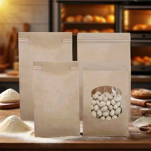 Bolsas de Papel Kraft Autosellables para Palomitas de Maíz, Repostería, Galletas y Pan, con Logotipo Personalizado, Base Plana, Cierre Metálico y Ventana - Product Image 3