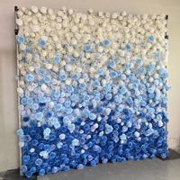 Mur de fleurs 5D 3D blanc et bleu enroulable, panneau mural de fleurs artificielles en soie pour décoration de mariage, toile de fond murale de fleurs