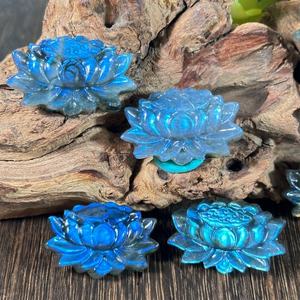 Neuheiten 35mm Halbe del stein Handwerk Natur Blue Flash Labradorite Carving Lotus für Reiki - Product Image 6