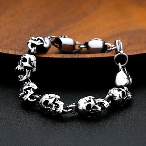 Pulsera de calavera yunnique para hombre, plata tibetana, 20cm, 22cm, cadena de esqueleto, joyería, pulseras envolventes de moda - Product Image 1