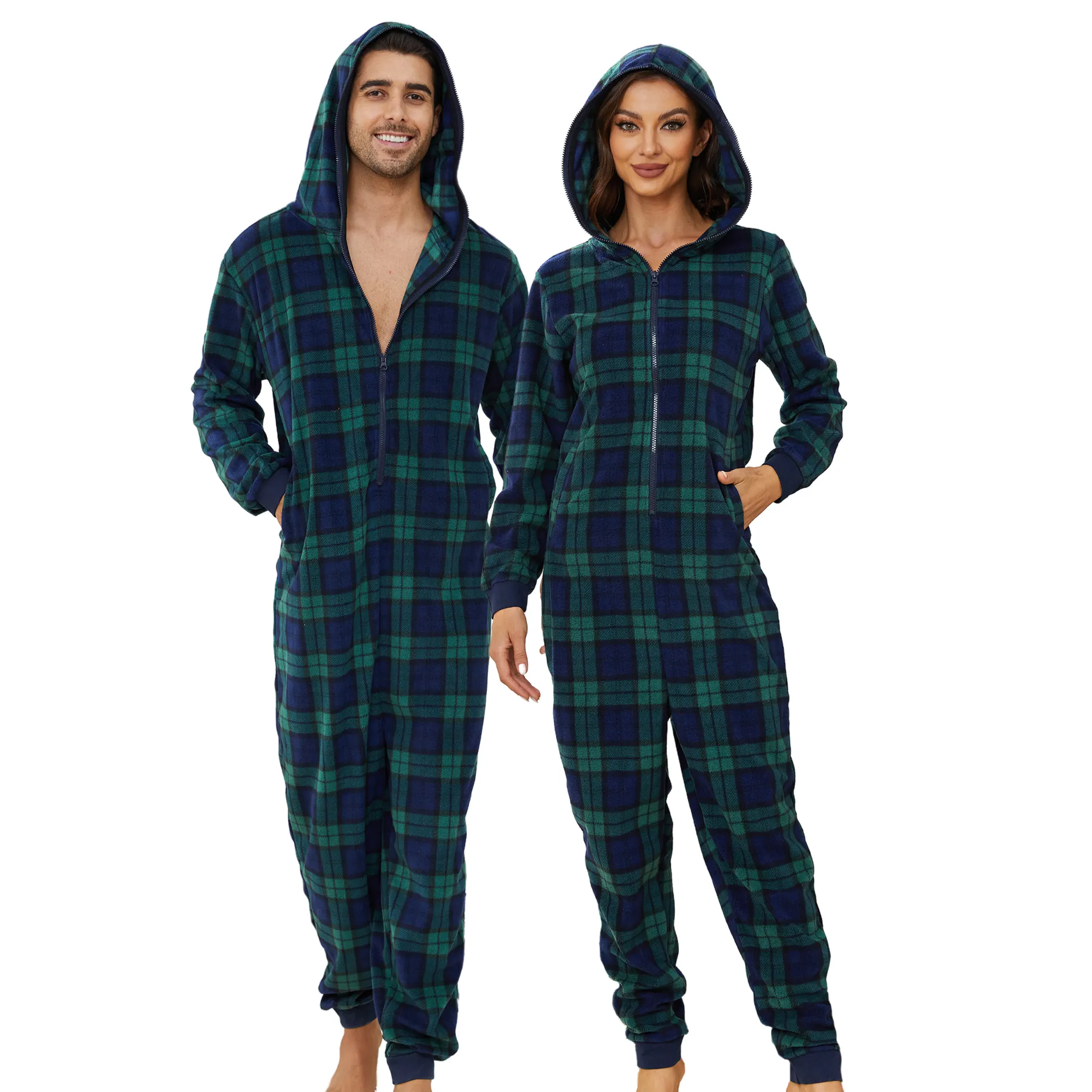 MQF proveedor de fábrica 2024 logotipo personalizado ropa de dormir de manga larga pareja familia a juego pijama onesie para Navidad regalo de invierno