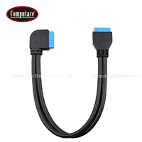 Cable de Extensión de Conector de Placa Base de PVC Negro IDC de 20 Pines en Ángulo Recto de 90°, 300 mm, 5,6 mm, con Conectores USB 3.0 para Ordenador