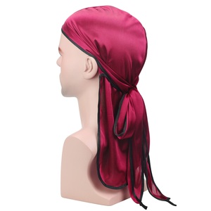 Nouveau rouge unisexe soyeux satin longue queue chapeau de pirate élastique cap la <span class=keywords><strong>chimiothérapie</strong></span> chapeau durag soyeux pour hommes - Product Image 6