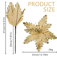 Vente en gros de fleurs de Poinsettia artificielles en paillettes rouges, dorées et argentées de 35 cm, fournitures de Noël, décoration d'arbre de Noël