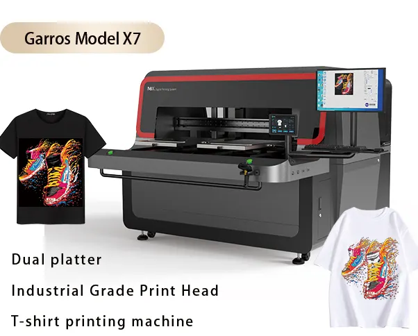 Garros X7 Industrial Grade Double Station T-Shirt Printing Machine DTG Double Platen Cross Printing