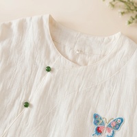 Pyjama en coton et lin pour femmes, style chinois, motif papillon Ruyi, manches trois quarts, pantalon long, vêtements de maison pour femmes