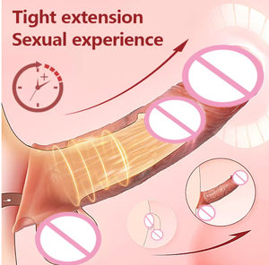 Mainan seks kondom lengan <span class=keywords><strong>Penis</strong></span> bergetar realistis Dildo tali berongga untuk ejakulasi pria penundaan - Product Image 4