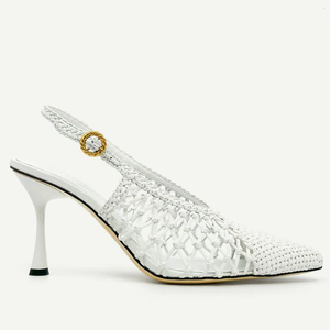 Sandales d'été grande taille 44 pour femme, à bout pointu, découpées, à talons aiguilles, avec bride arrière et tressage supérieur - Product Image 6