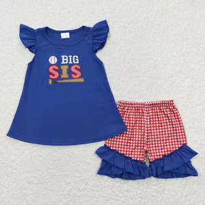 Conjunto Ecológico RTS Azul Marino con Top Rojo de Béisbol y Pantalones Cortos con Volantes a Cuadros - Product Image 3