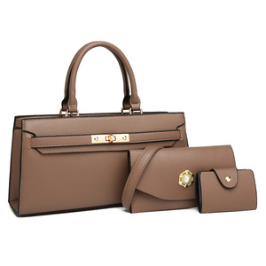 Ensemble de sacs à main en cuir véritable pour femmes, grain litchi, deux poignées, fermeture à loquet, style minimaliste, toutes saisons, usage quotidien - Product Image 3