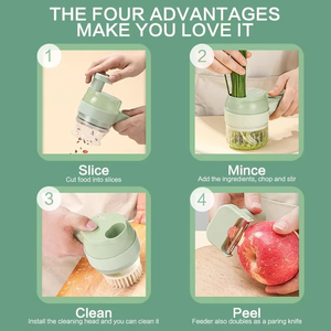 4 in 1 Multifunctional <b>Vegetable</b> <b>Cutter</b> Handheld Electric Wireless Chop Onion Cutting Garlic Mash Minced Slice Kitchen Gadget - Product Image 4