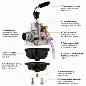 Carburateur en alliage d'aluminium à clapet plat pour système d'alimentation 50 SX Junior <span class=keywords><strong>50cc</strong></span> 2001-2008 Moto tout-terrain, ajustement direct inclus - Product Image 6